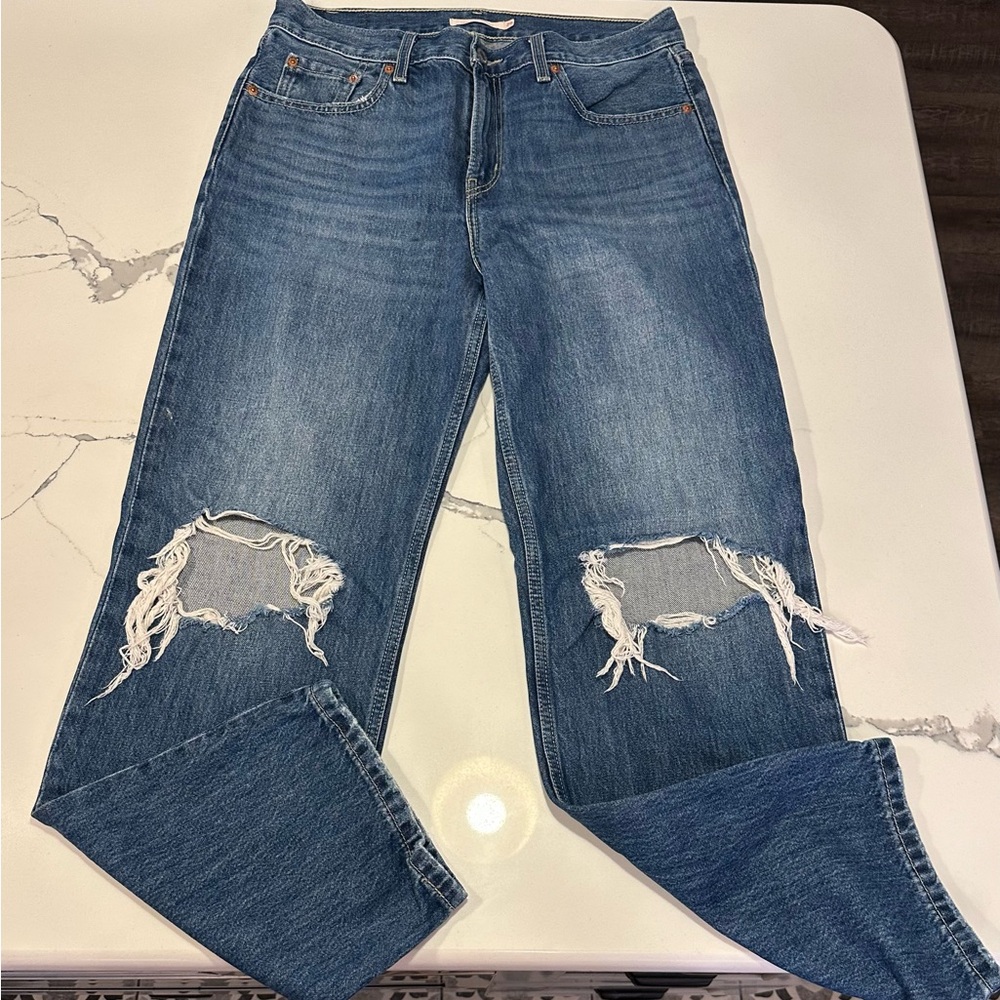 Levi’s Low Pro Straight Distressed Blue Jeans Size 29